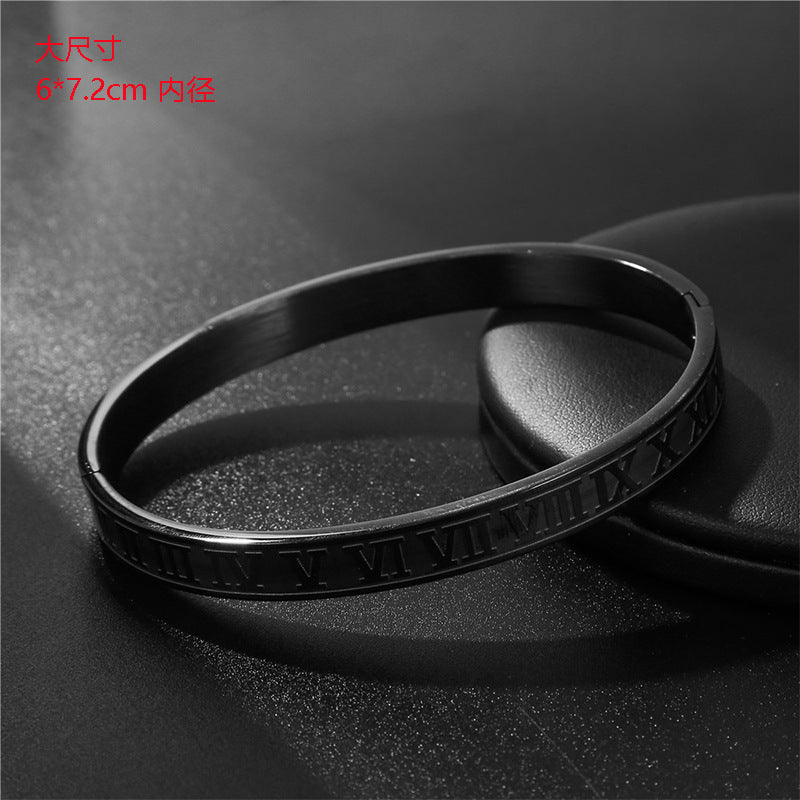 Punk Hip-hop Large Roman Letter Geometric Round Titanium Steel Stainless Steel Plated Open Cuff Bracelet for Unisex