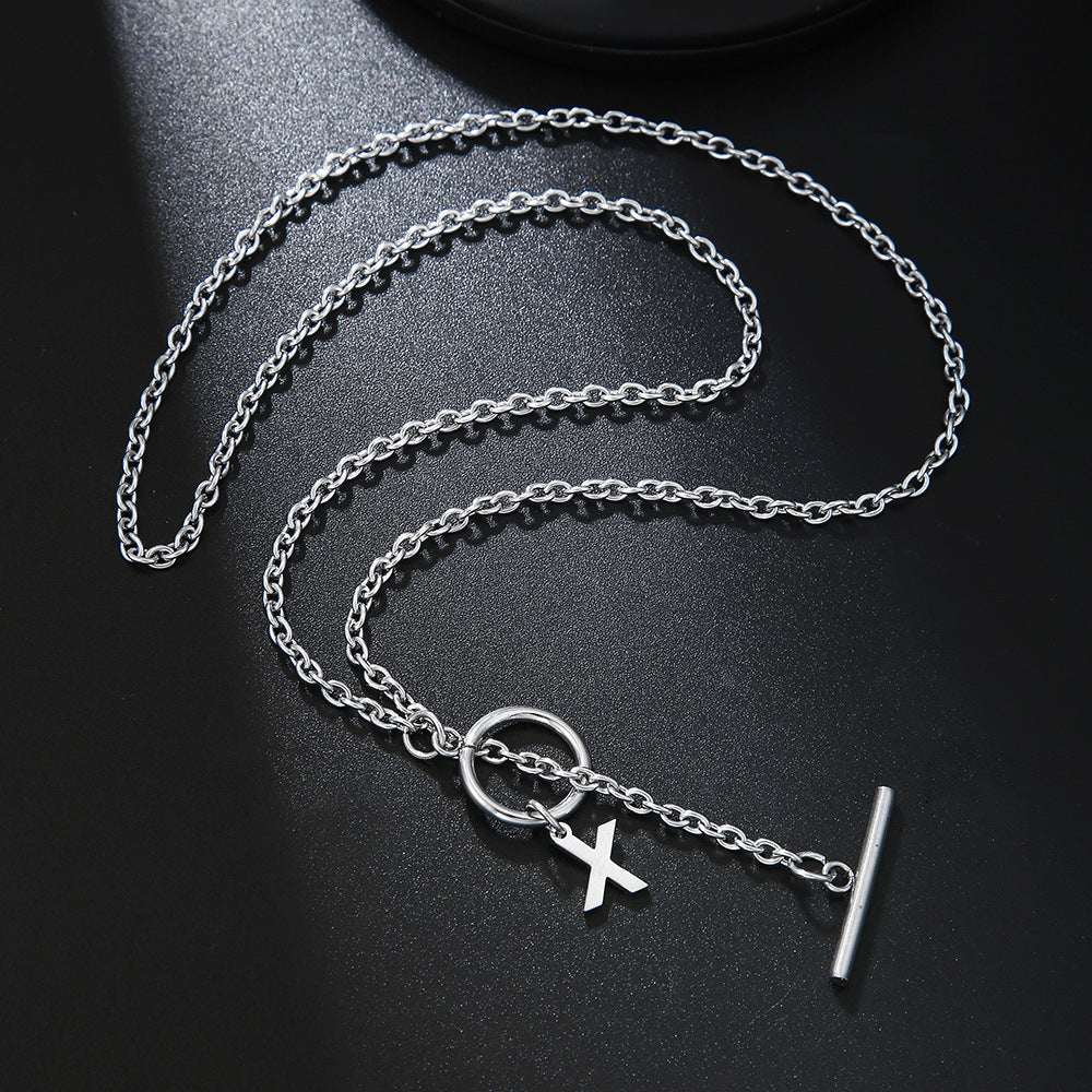 Hip-hop Streetwear Geometric Letter Titanium Steel Pendant Necklace with OT Clasp for Unisex