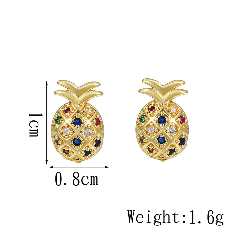 Geometric Plant Brass Inlaid Cubic Zirconia Stud Earrings for Women