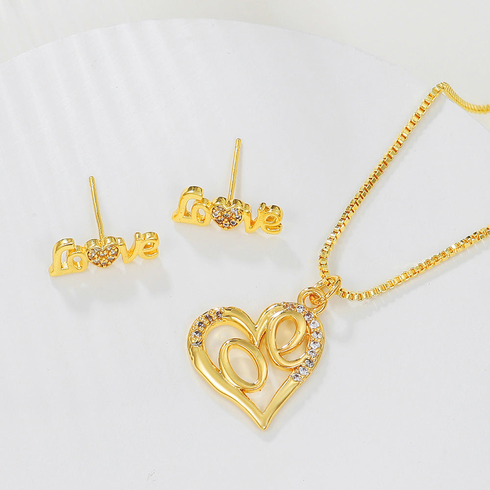 Casual Heart Gold Plated Brass Cubic Zirconia Necklace for Women