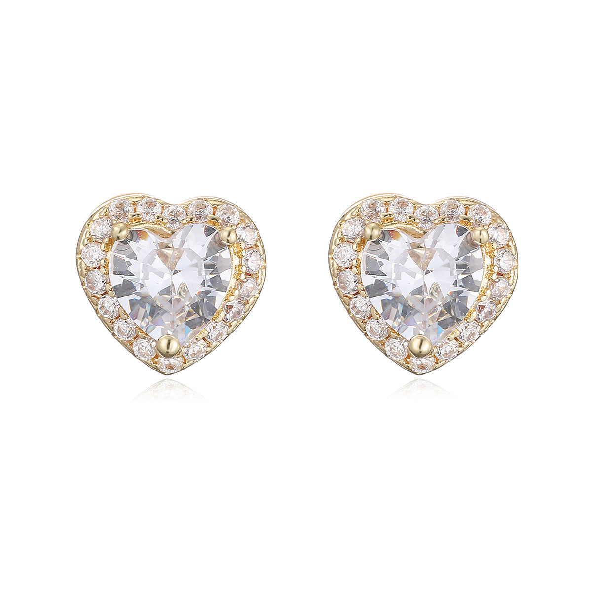 Eleganti orecchini a cuore in rame, stile francese, placcati in oro 18K e con zirconi a micro-pavé, da donna