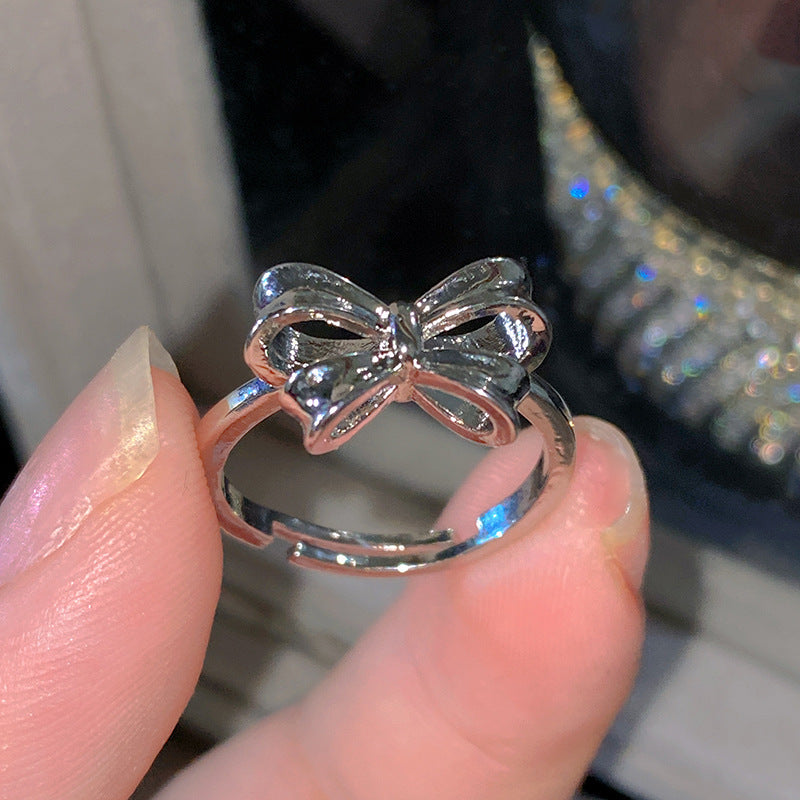 Sweet Elegant Heart Butterfly Brass Ring with Cubic Zirconia Handmade Adjustable