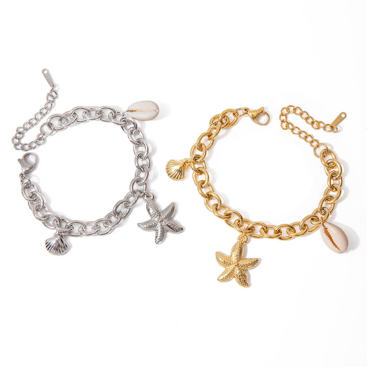 18K Gold Plated Stainless Steel Starfish Shell Bracelet for Women
