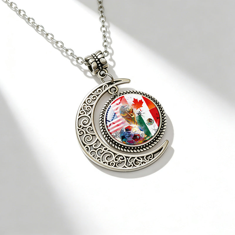 Sporty Geometric Alloy Plated Necklace with Crystal Pendant Unisex Cable Chain