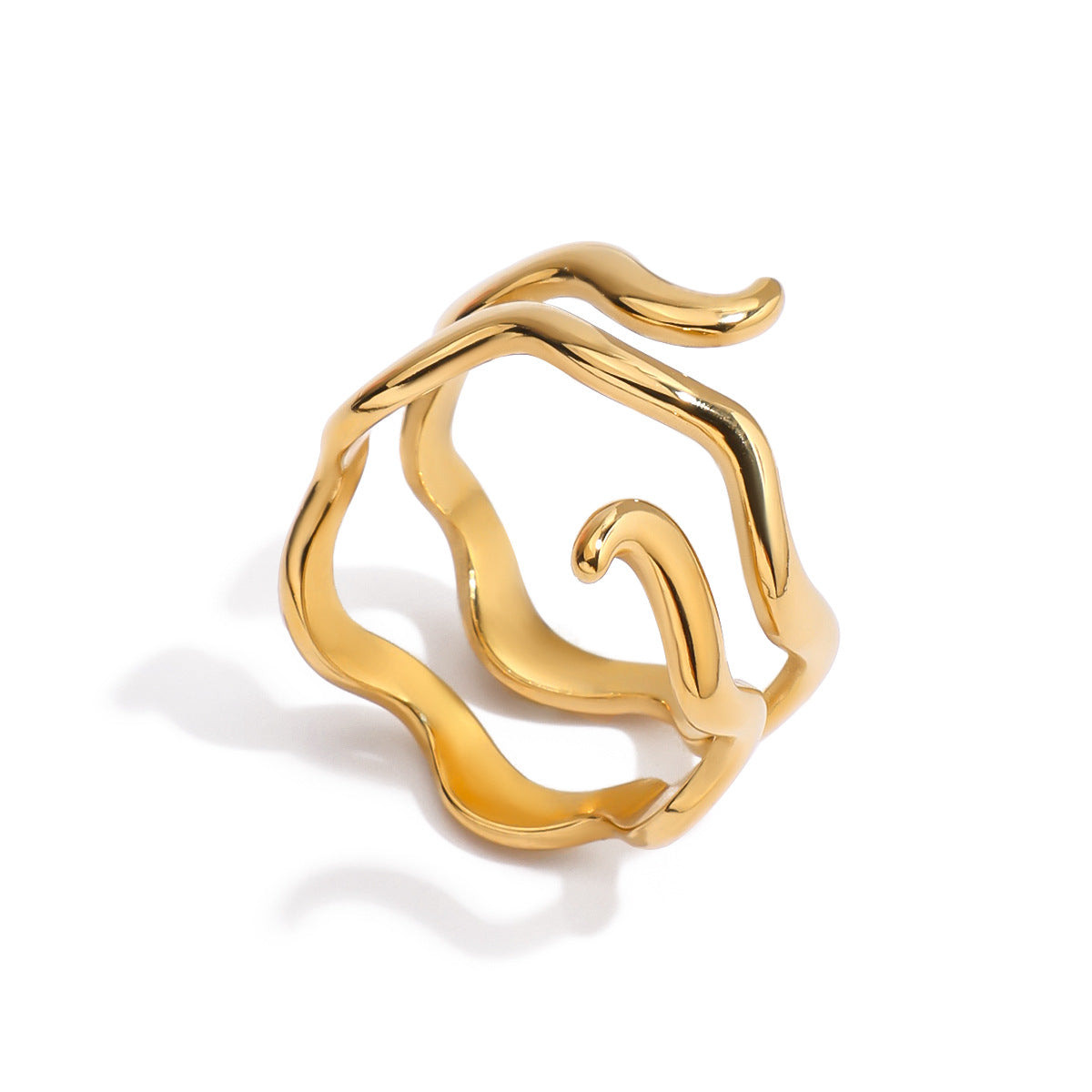 Anillo geométrico de acero inoxidable con acabado enchapado para mujer, accesorio de moda lujoso y minimalista
