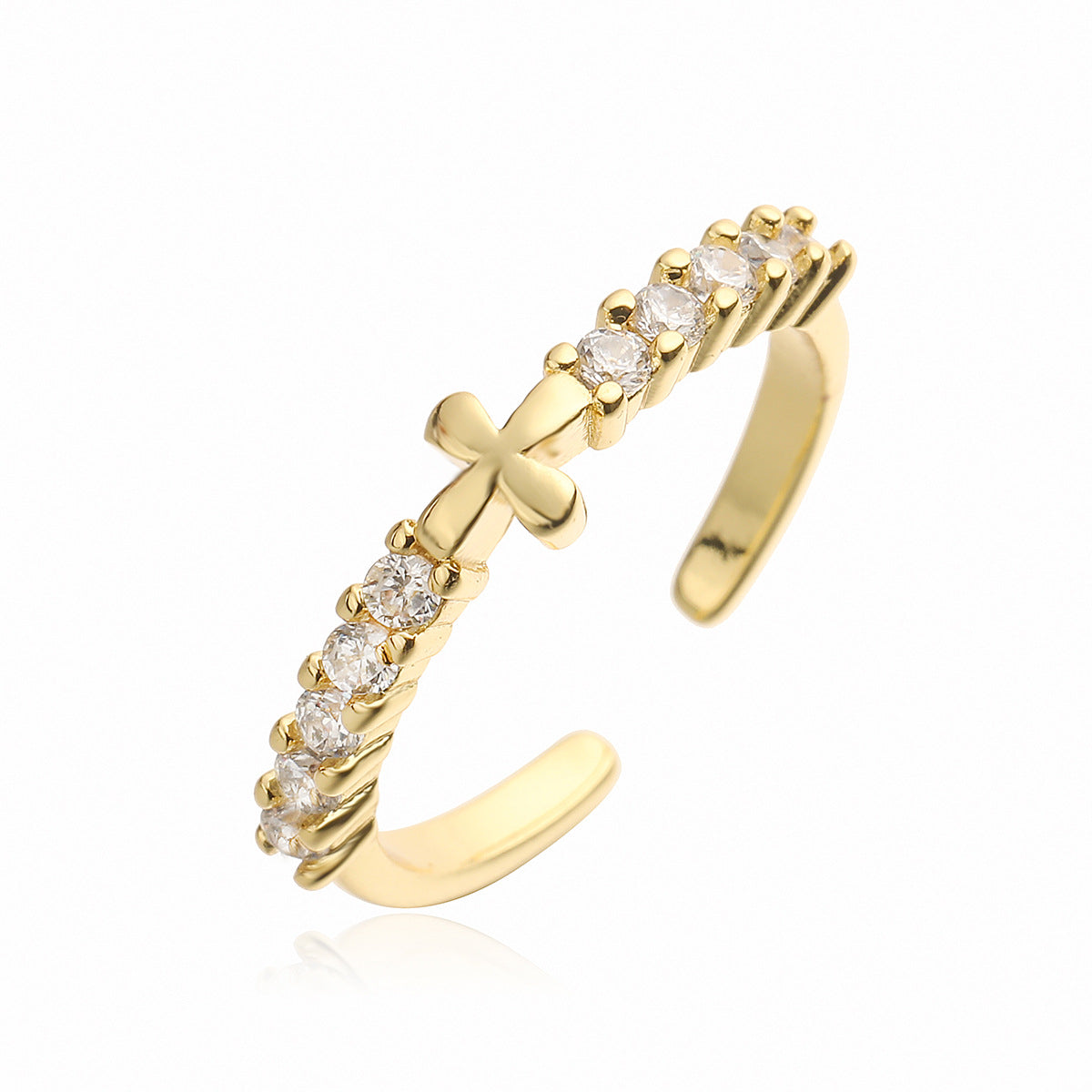 Anello minimalista a cuore aperto geometrico da donna in ottone con placcatura in oro 18 carati e intarsi in zircone