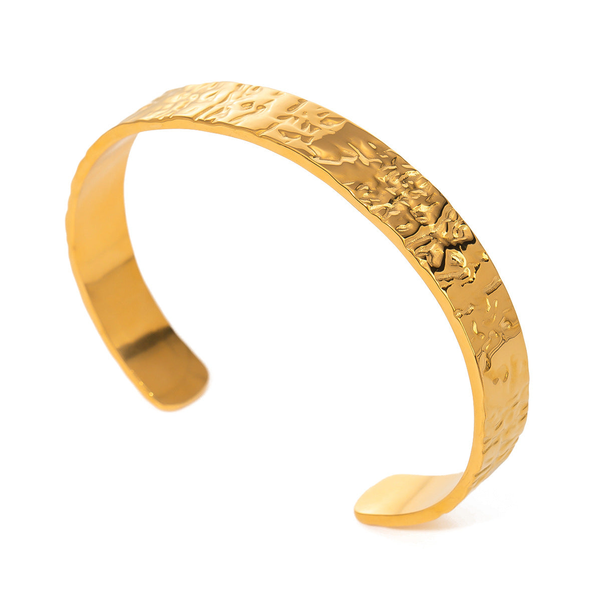 Brazalete Abierto Minimalista de Acero Inoxidable con Textura Ondulada para Mujer con Acabado Pulido