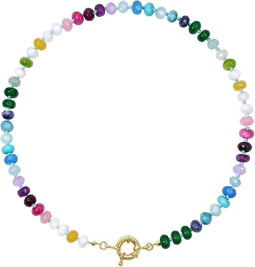 Sweet 8mm Natural Stone Bead Necklace Stainless Steel Geometric Round Ball Chain for Women