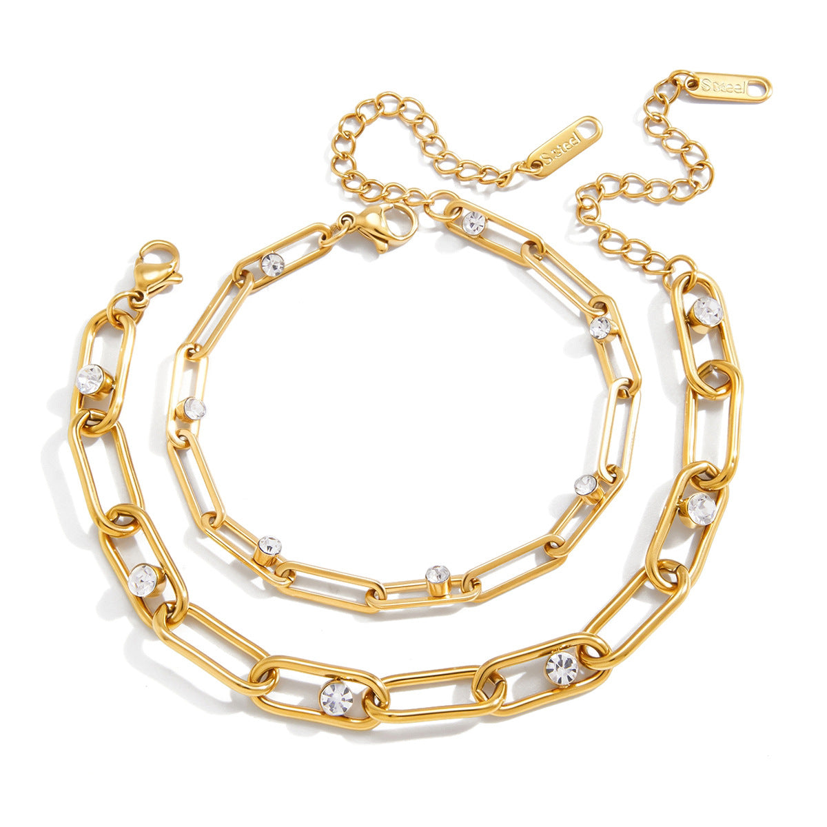 Elegant Geometric Stainless Steel Bracelet with Cubic Zirconia Gold Plated for Women