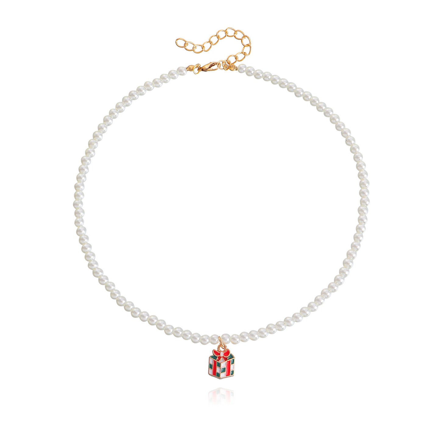 Minimalist Geometric Snowflake Pendant Necklace with Enamel Finish and Pearl Chain for Women