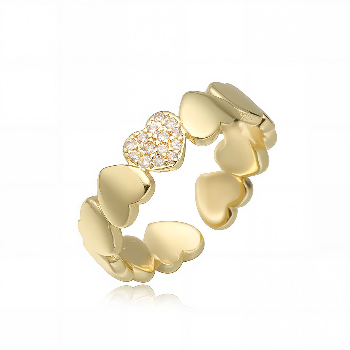 Anillo Minimalista Geométrico Corazón Abierto para Mujer en Cobre con Baño de Oro de 18K e Incrustaciones de Zirconia