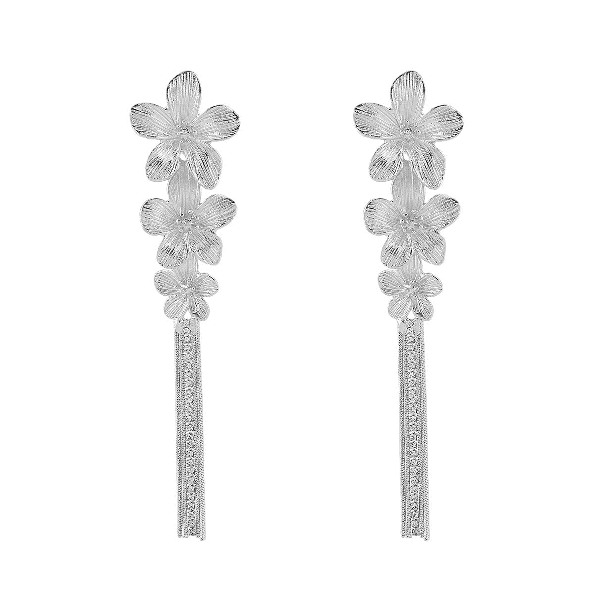Pendientes de borla florales de lujo para mujer con incrustaciones de diamantes de imitación y base de aleación