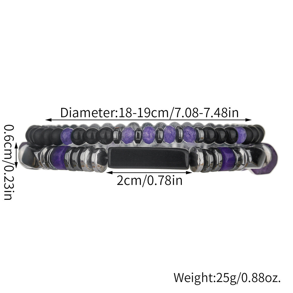 Bohemian Minimalist Geometric Hematite Amethyst Beaded Bracelet Handmade for Men and Women