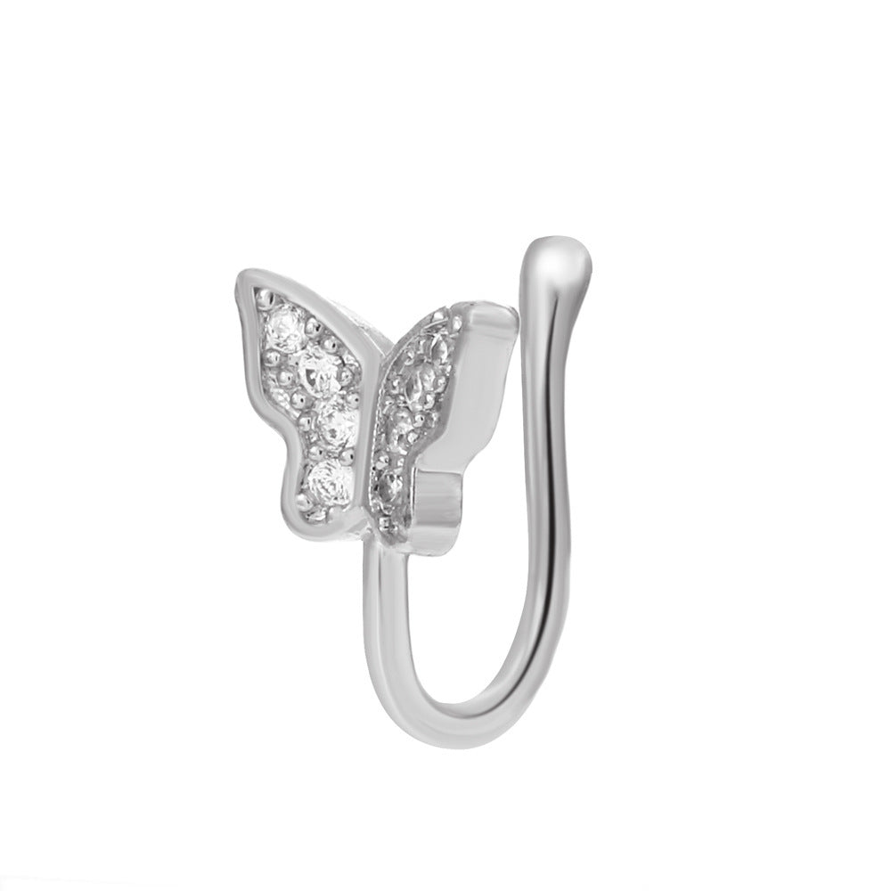 Clip per il naso a forma di U con stella e cuore placcata in rame vintage con zirconia cubica