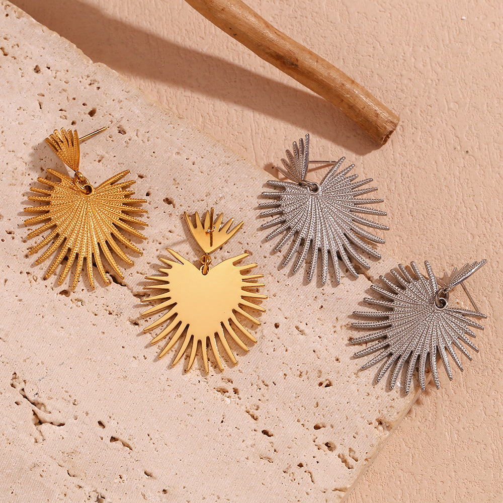 Orecchini da donna in acciaio inossidabile placcato oro 18 carati a forma di cactus e cuore alla moda