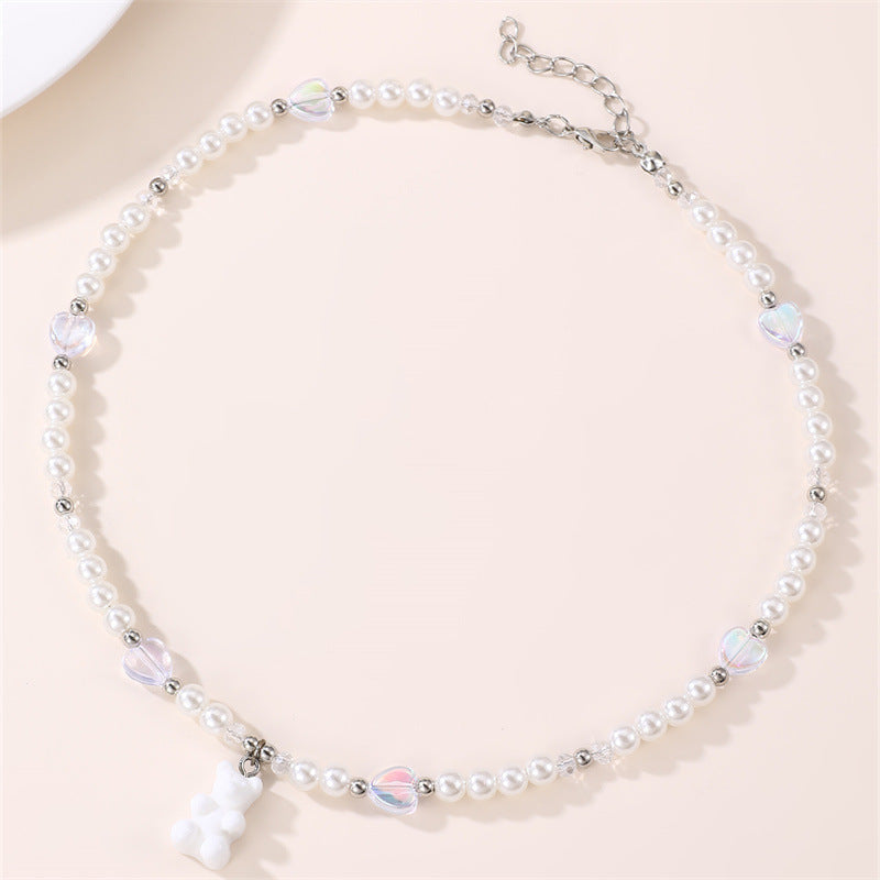 Collana con Ciondolo Orsetto Minimalista per Ragazze in Lega con Finitura Smaltata, Gioiello con Catenina a Medaglione con Fiocco per Bambine dai 3 ai 10 Anni