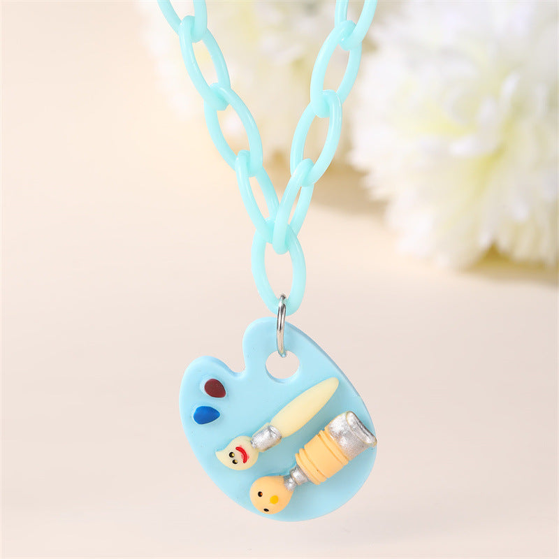 Minimalist Bowknot Acrylic Pendant Necklace for Girls with Enamel Finish and Beaded Chain