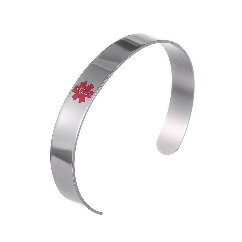 Minimalist U-Shaped Stainless Steel Medical Symbol Bracelet for Women with Polished Finish