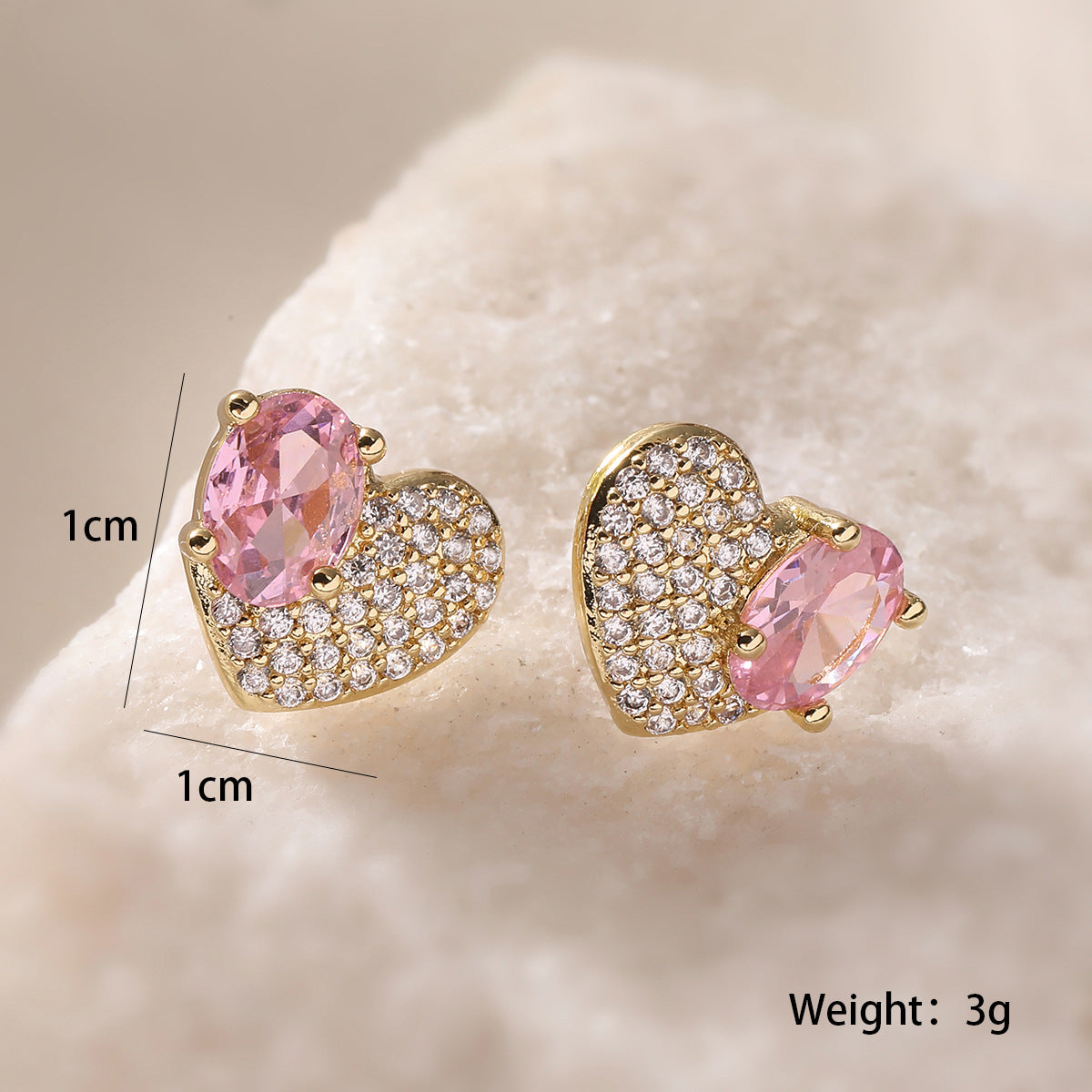 Minimalist Heart-Shaped Copper Earrings with 18K Gold Plating and Zircon Inlay for Women