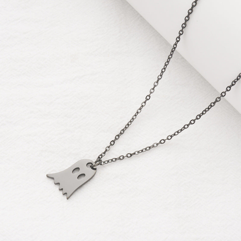 Collana con Ciondolo Fantasma di Halloween Scherzoso in Acciaio Inossidabile con Forma Geometrica e Finitura Galvanizzata, Unisex