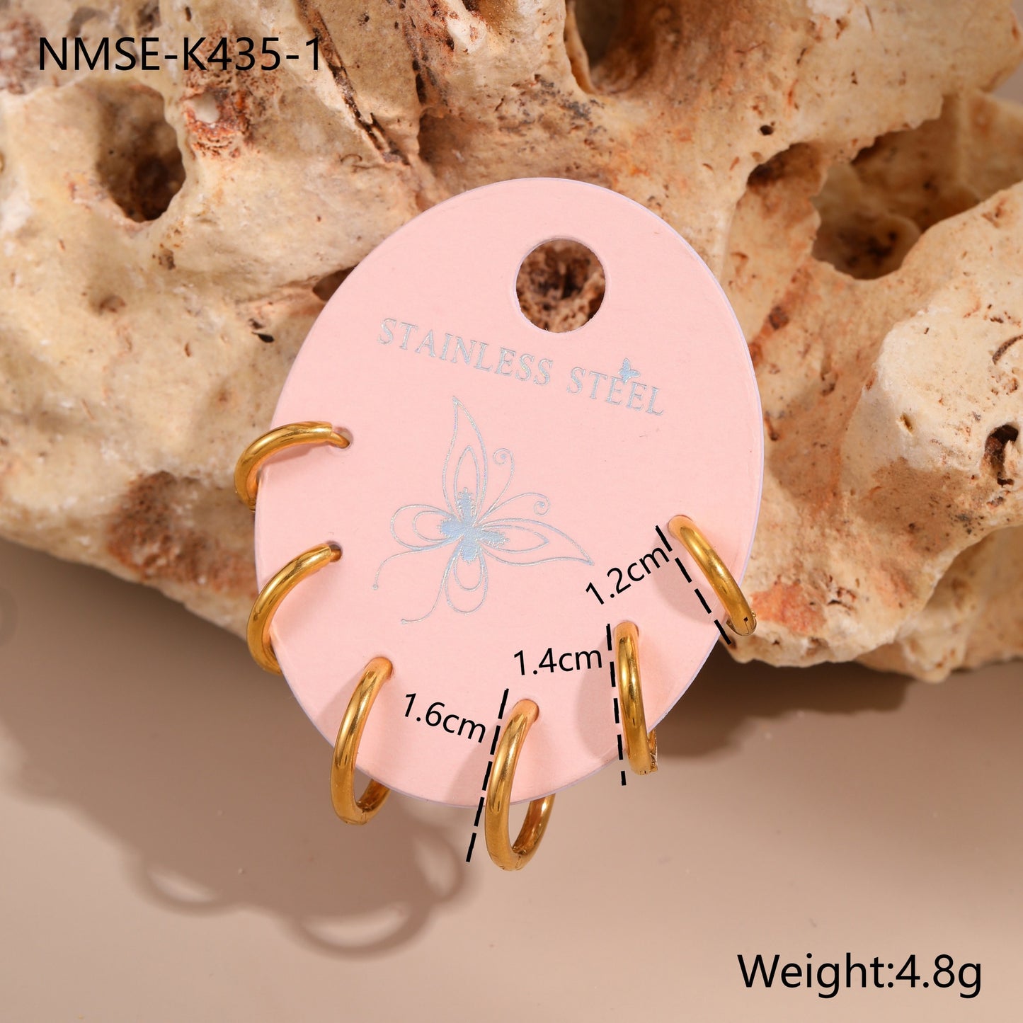 Orecchini a perno geometrici in acciaio inossidabile da donna, set da tre con intarsi di strass