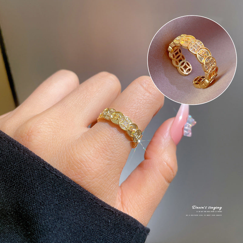 Luxury Adjustable Open Ring for Women with Crown Design in Brass Minimalist Cold Aesthetic Index Finger Ring