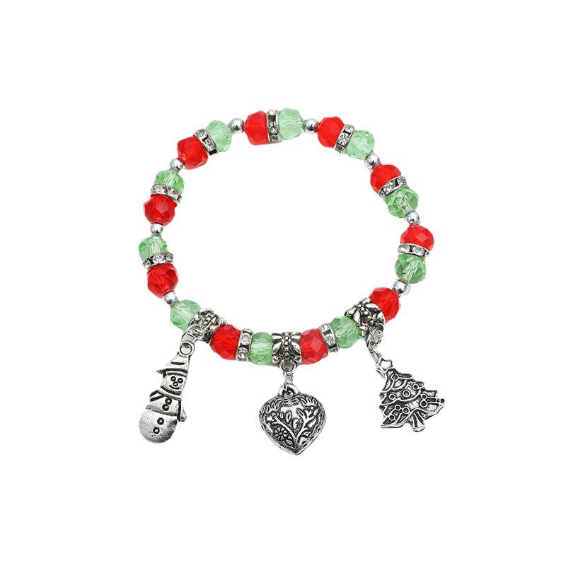 Braccialetto INS con ciondoli a forma di albero di Natale, pupazzo di neve e cuore per donna, con perline in lega e design festivo