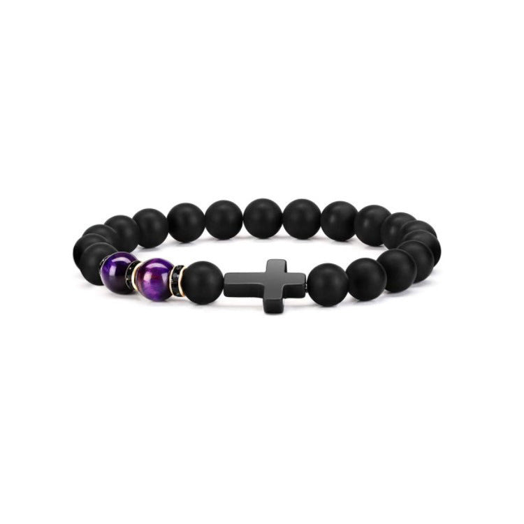 Matte Glass Cross Beaded Bracelet for Men