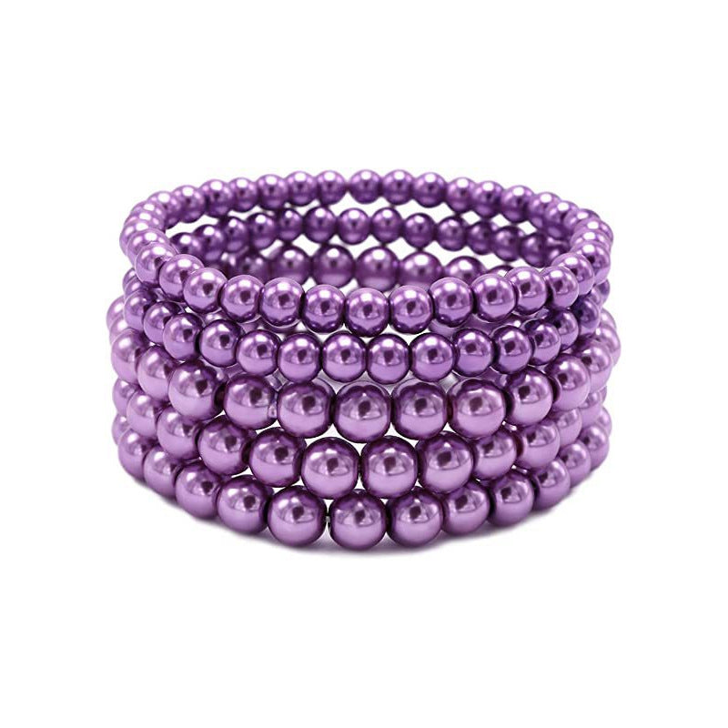 Geometric Faux Pearl Beaded Stretch Bracelet for Women