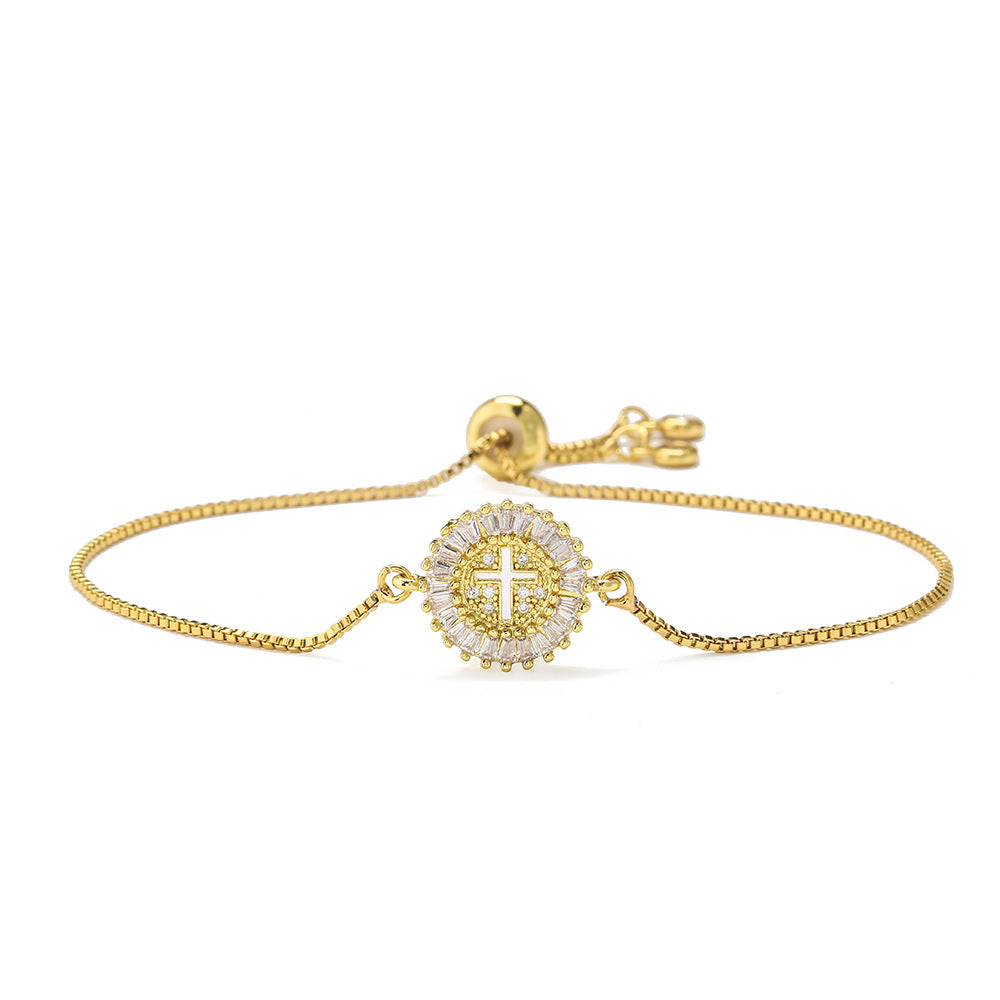 Bracciale minimalista in rame geometrico irregolare con zirconi micro-pavé per donna, regolabile con cordino
