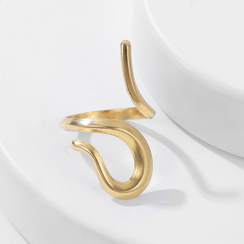 Anello a serpente irregolare geometrico regolabile in acciaio inossidabile per indice con finitura placcata