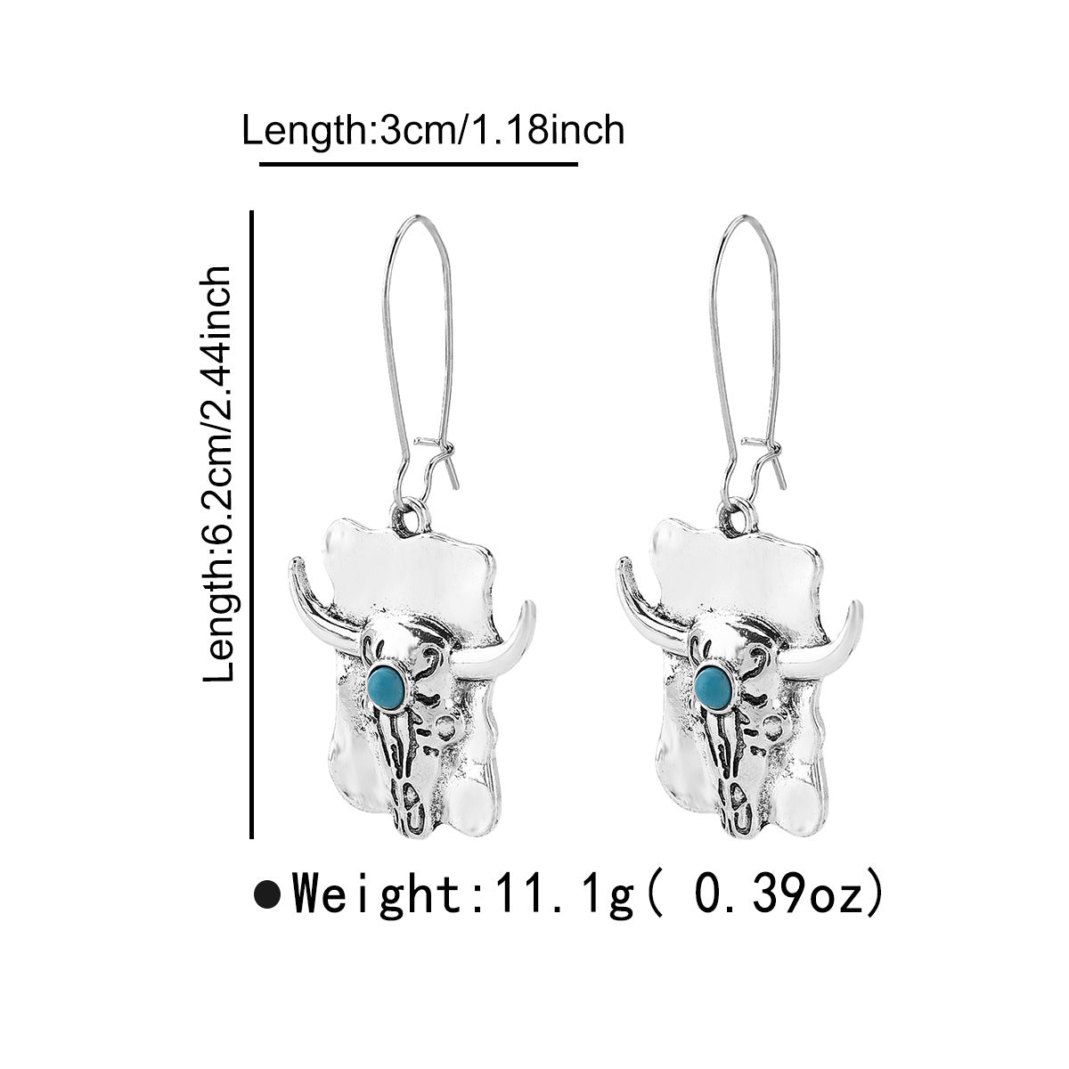 Pendientes bohemios de turquesa con cabeza de toro geométrica para mujer con base de aleación y acabado chapado