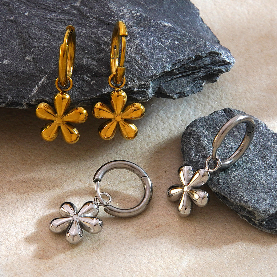 Minimalist Luxury Floral Geometric Plated Stainless Steel Earrings for Women