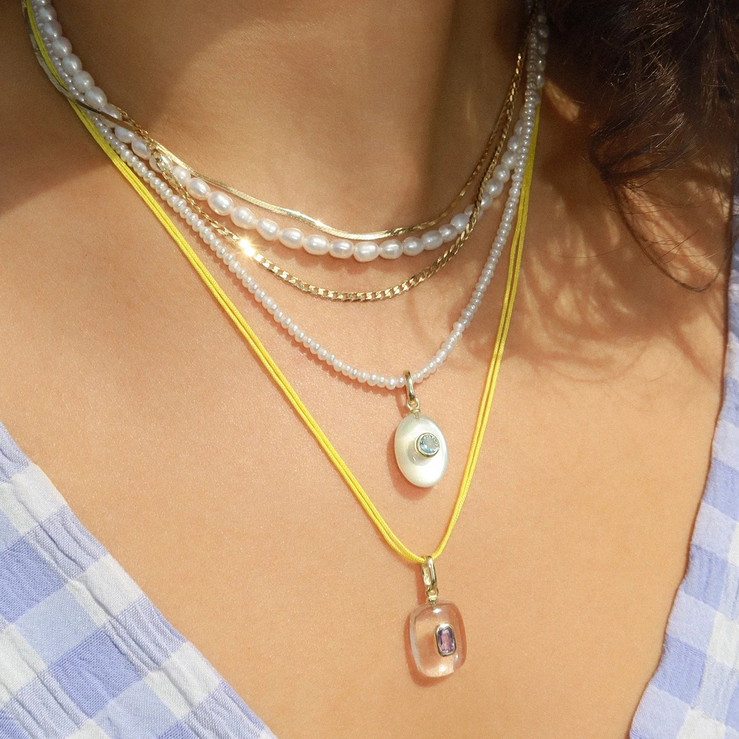 Sweet Minimalist Stainless Steel Plated Heart Geometric Round Square Cubic Zirconia Pendant Necklace