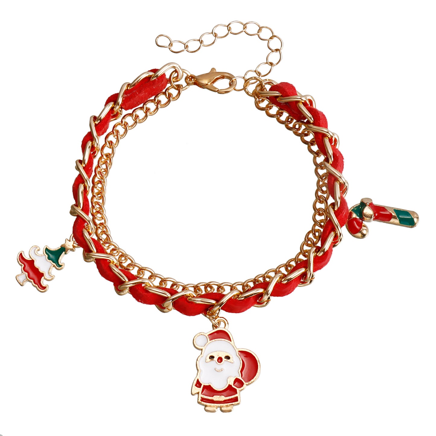 Geometric Christmas Santa Pendant Bracelet for Women with Plated Metal Finish