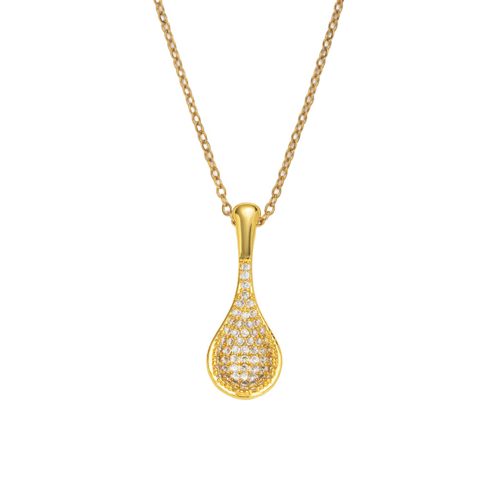 Collar con Colgante de Lujo en Forma de Abanico para Mujer con Cobre Bañado en Oro e Incrustaciones de Pedrería en Cadena Tipo O
