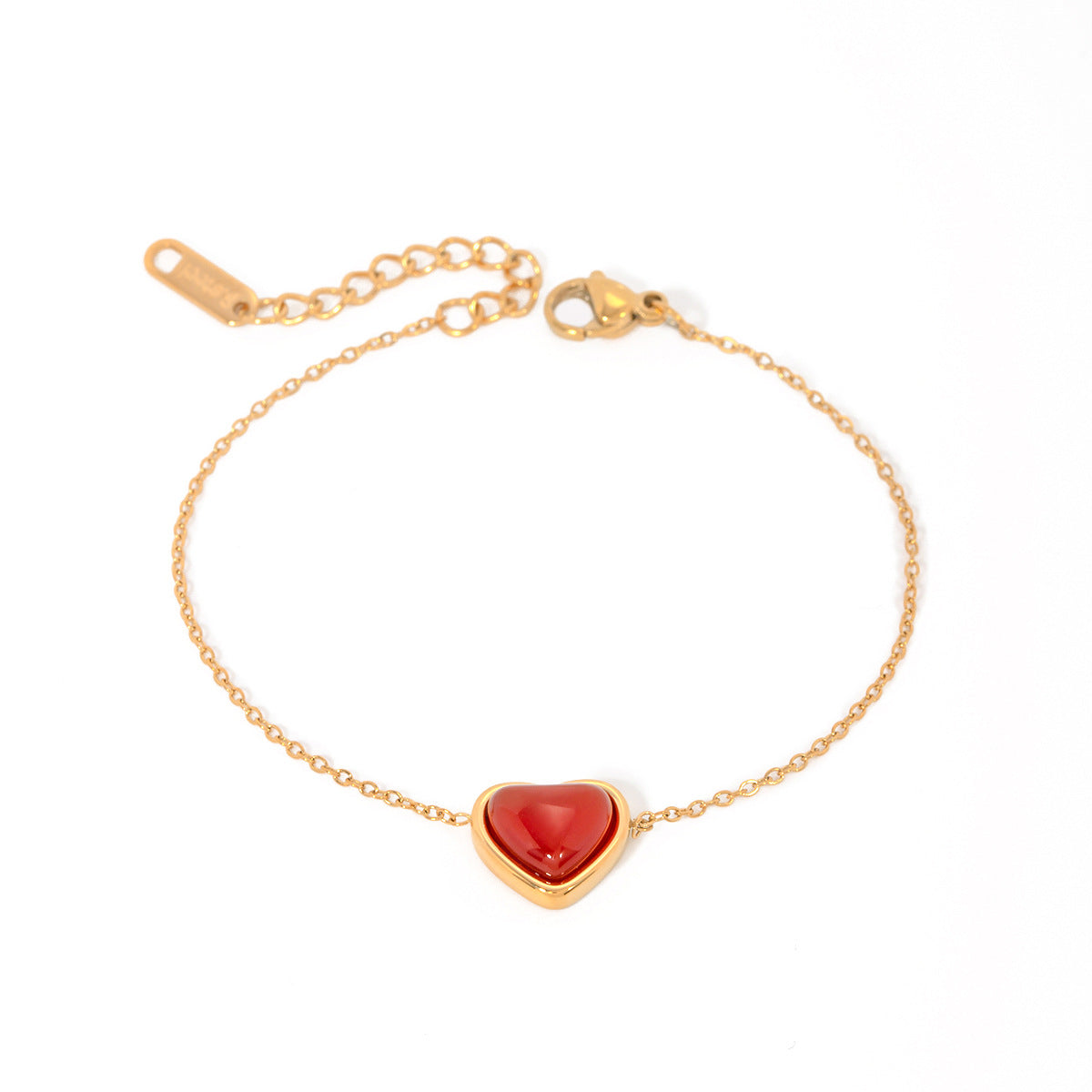 Bracciale da donna in Acciaio Inox Geometria Minimalista Placcato Oro 18K con Cuore in Agata Rossa