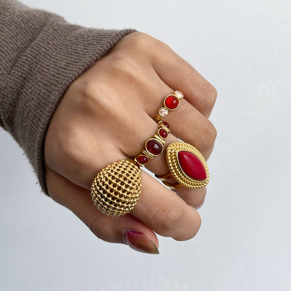 Anillo de acero inoxidable geométrico con galvanoplastia para mujer, joyería de banda minimalista a la moda