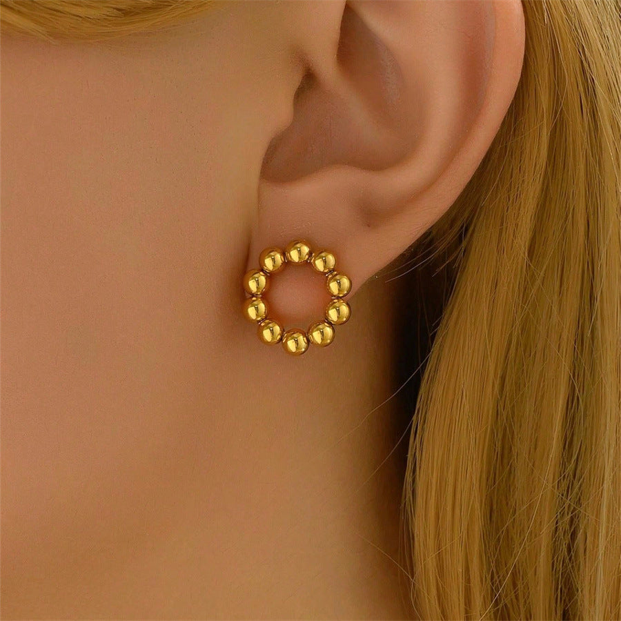 Pendientes de Tachuela Geométricos Minimalistas Dulces y Frescos para Mujer en Cobre con Baño de Oro de 18K