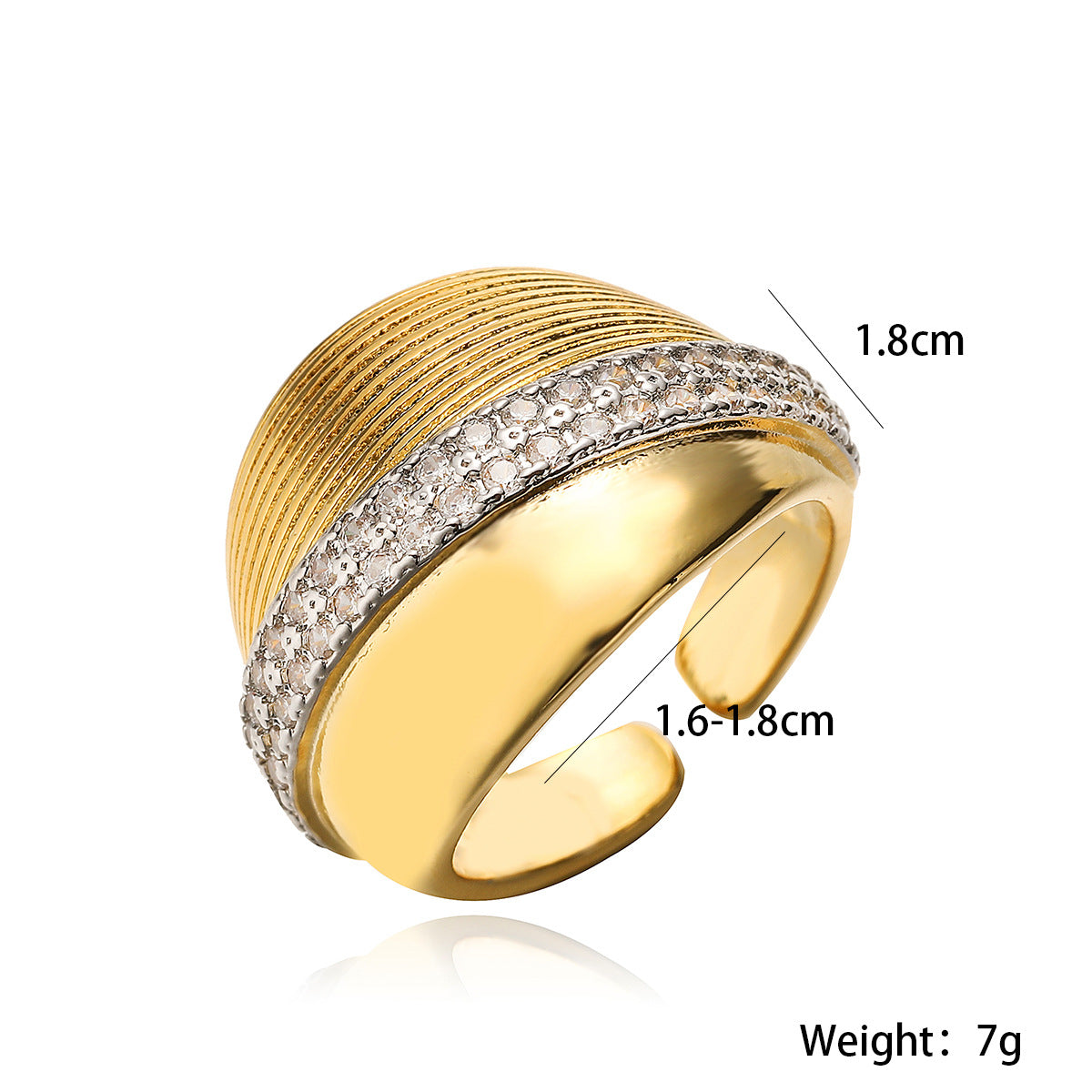 Minimalist Geometric Open Ring for Women in Copper with 18K Gold Plating and Zircon Inlay