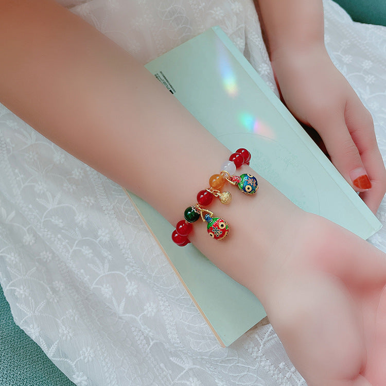 New Chinese Style Animal-Shaped Titanium Steel Bracelet with Crystal and Natural Red Agate Beads for Women