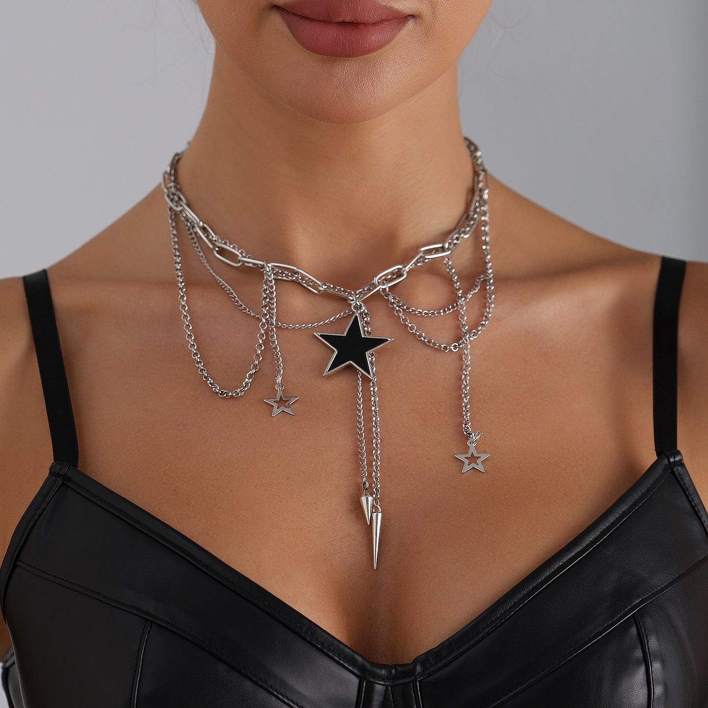 Gothic Sweet Drip Oil Plated Geometric Star Alloy Pendant Necklace for Women