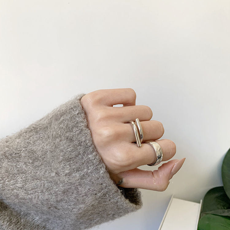 Minimalist Sweet Geometric Round Plated Alloy Adjustable Ring Set for Women