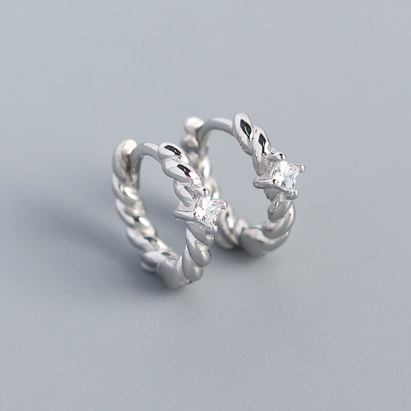 Minimalist Geometric S925 Sterling Silver Stud Earrings with Cubic Zirconia Inlay