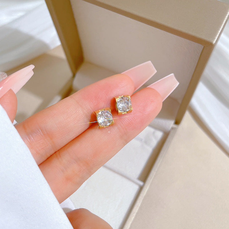 Minimalist Geometric Titanium Steel Ear Studs for Women