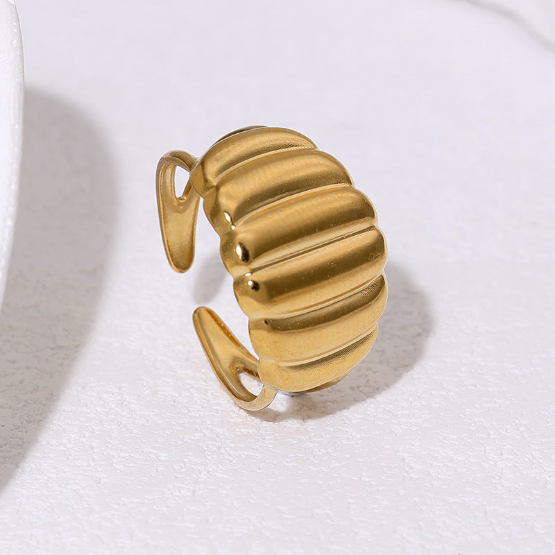 Minimalist 18K Gold Plated Stainless Steel Shell Open Ring for Women