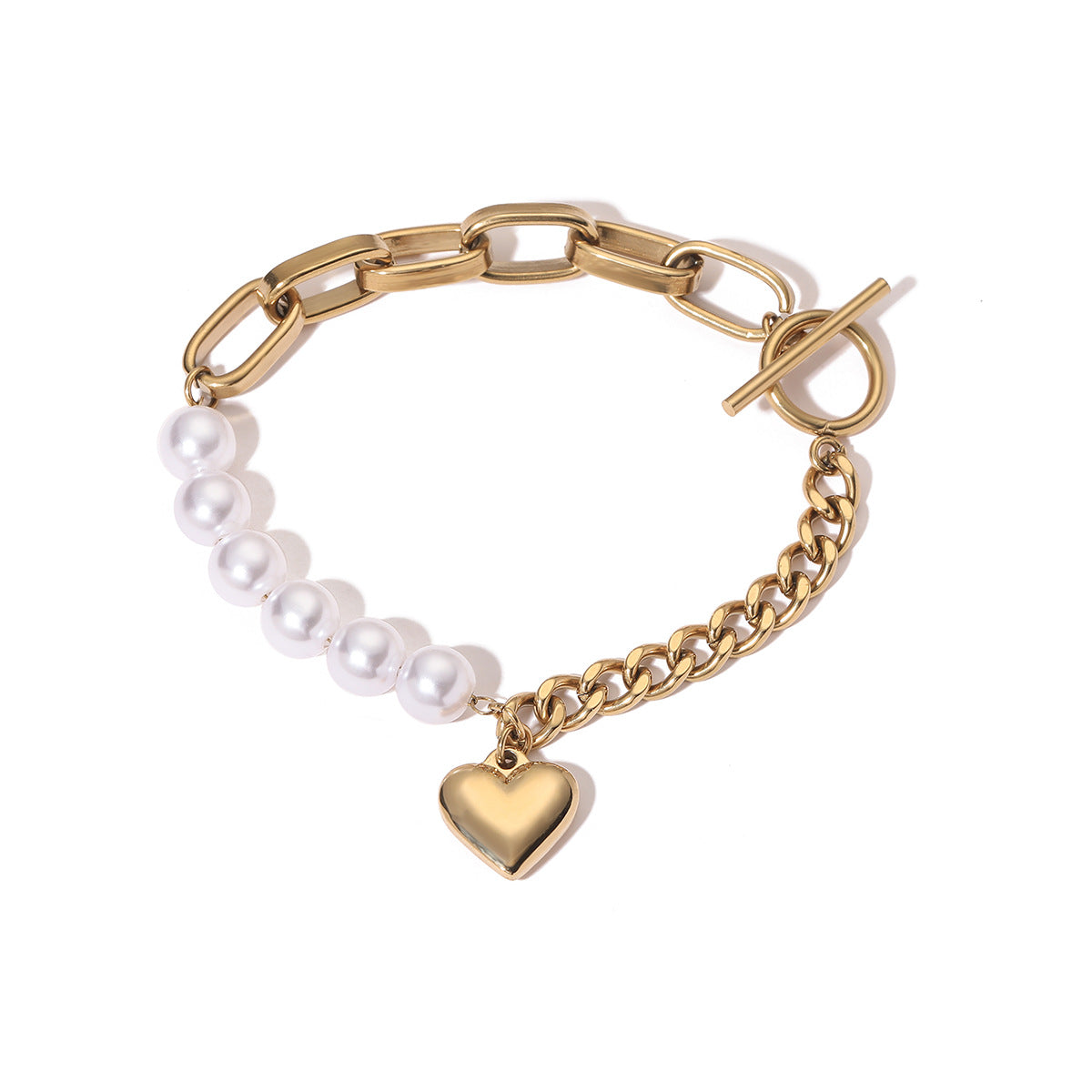 Bracciale con ciondolo a cuore in acciaio inossidabile di moda vintage con placcatura in oro 18 carati per donne