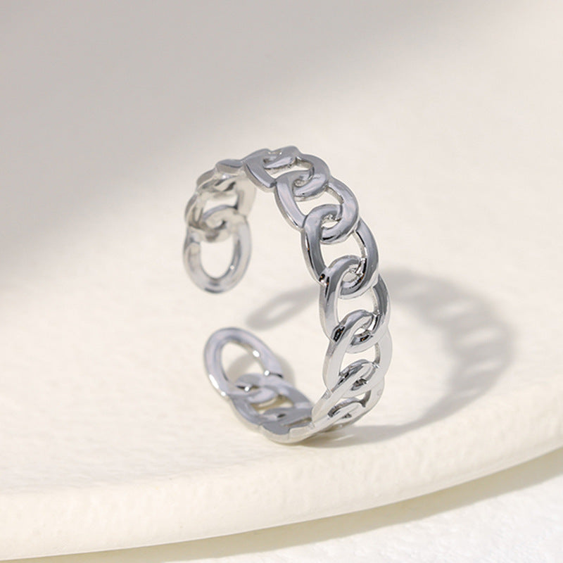 Minimalist Gold Plated Stainless Steel Chain Ring Oval Geometric Open Ring for Women