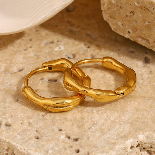 Orecchini Minimalisti Geometrici in Acciaio Inox con Placcatura in Oro 18K Orecchini a Clip Rotondi Irregolari da Donna