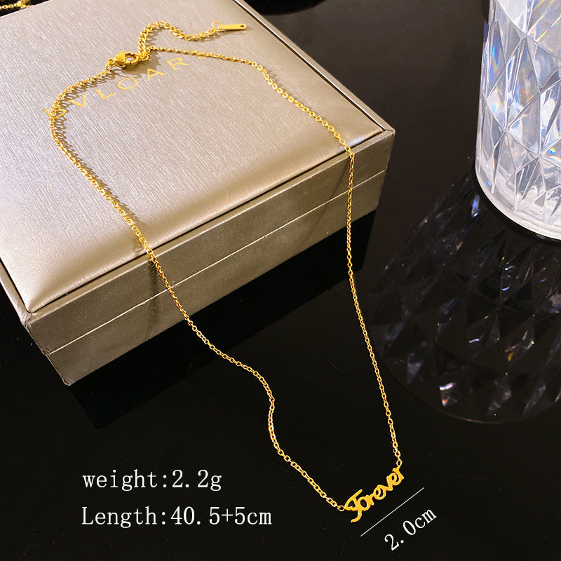Minimalist Titanium Steel Letter Necklace Plated Cable Chain Unisex Jewelry